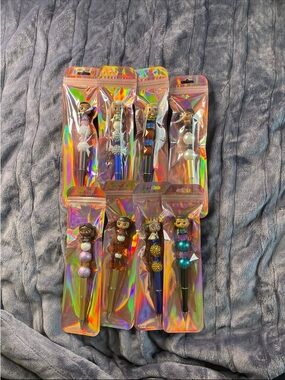 Hand Crafted Holographic Beaded Character Pens - Multicolor